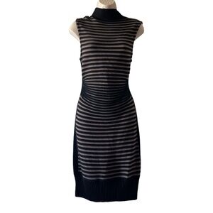 Kerisma Black Stripe Sheath Midi Dress Mock Neck Sleeveless